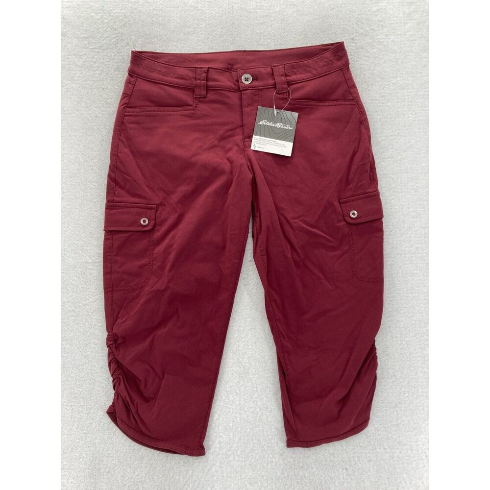 Eddie Bauer Travex Pants Women's 2P Horizon Capri Red‎ Stretch Nylon Hiking NWT
